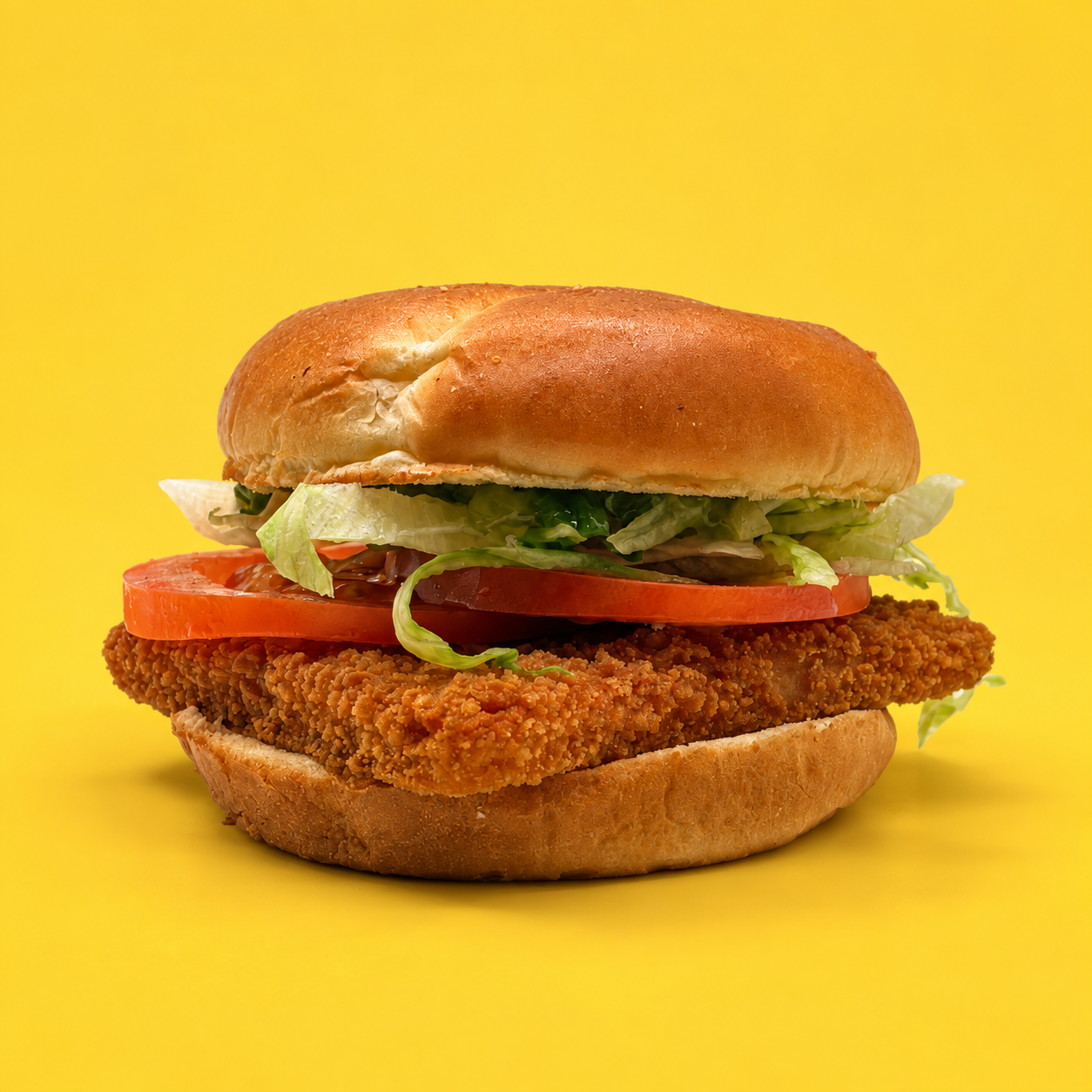 Hamburger poisson de la Cantine Ti-Wick avec filet pané, tomate et laitue