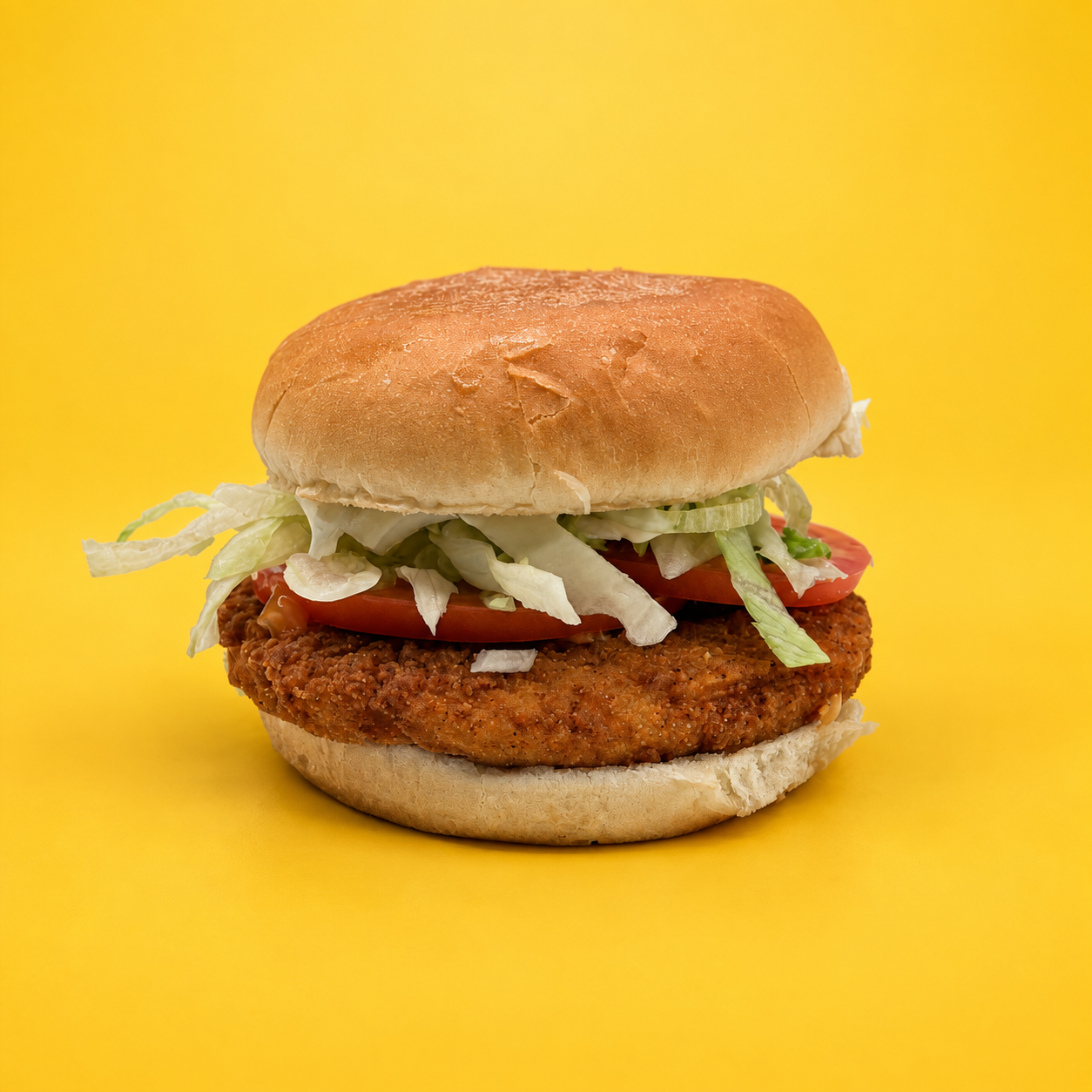 Hamburger au poulet de la Cantine Ti-Wick avec filet pané, tomate et laitue