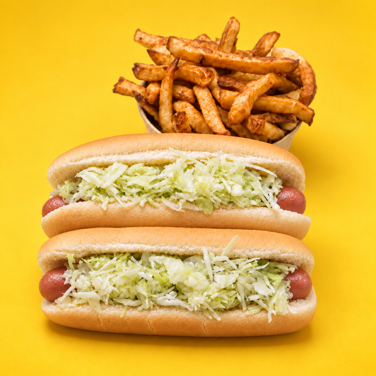 Hot-dogs vapeur garnis de chou avec frites
